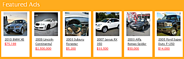 iAuto Auto Classified Software: Featured Listings on the Front Page