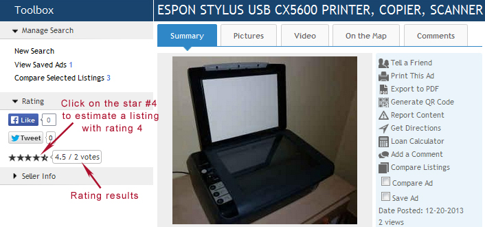 iLister Classified Software Feature: Rating Results