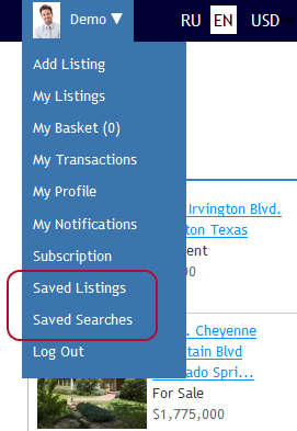 Saved Searches and Saved Ads iRealty