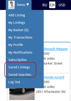 Saved Searches and Saved Ads iAuto